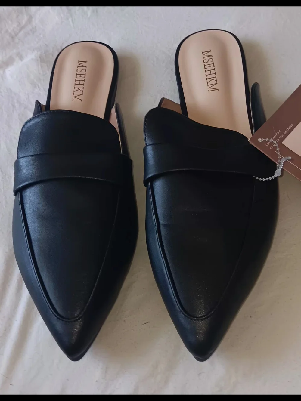 Black Pointed Slip-On Mules - Picture 1 of 6